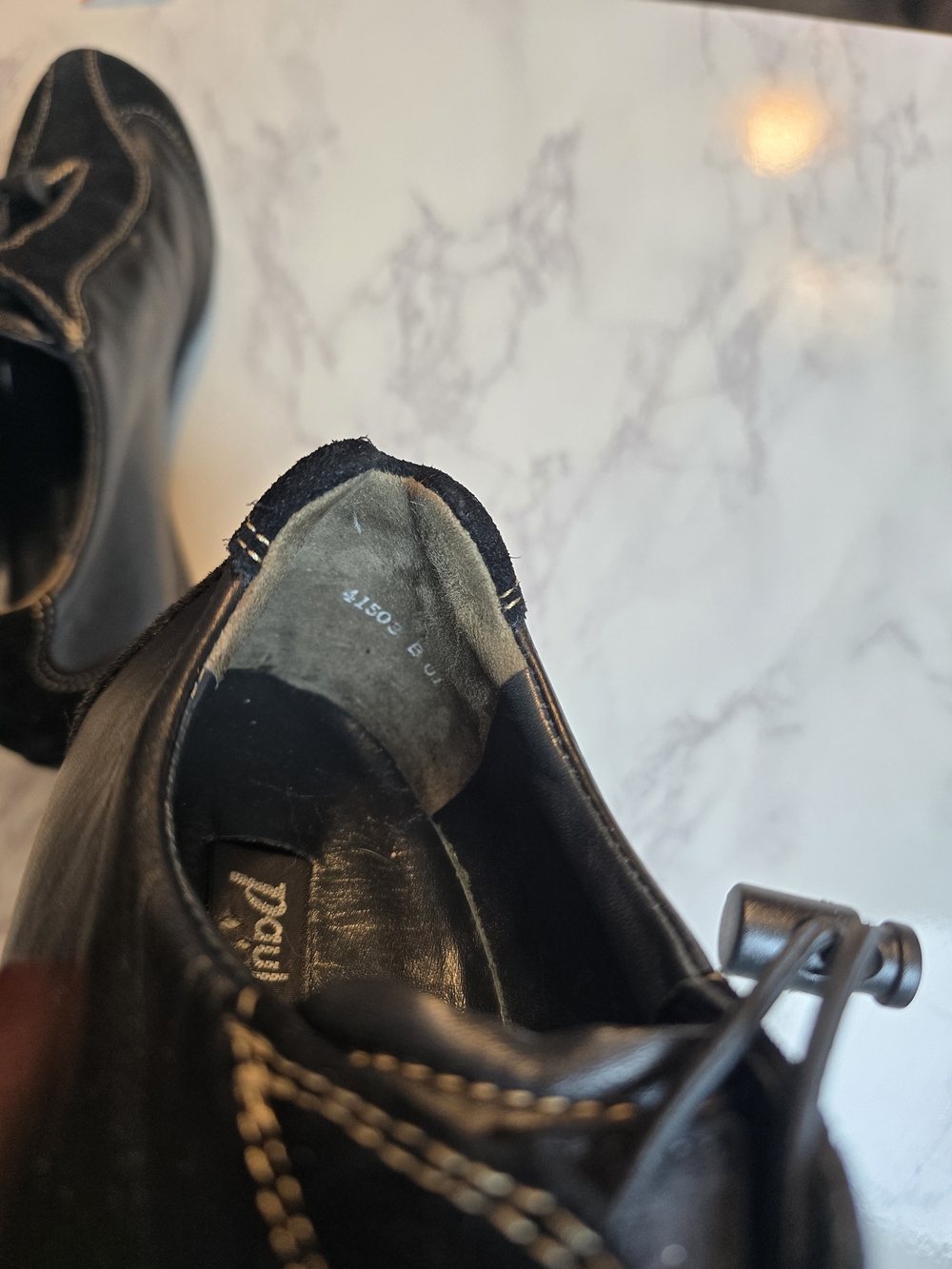 Paul Green Black Suede and Leather Slip-On Loafers with Brown Stitching - Picture 5 of 8